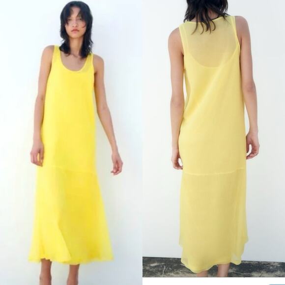 NEW Zara Yellow Limited Edition Semi Sheer Sleeveless Midi Dress Small MSRP $119 - Picture 1 of 12